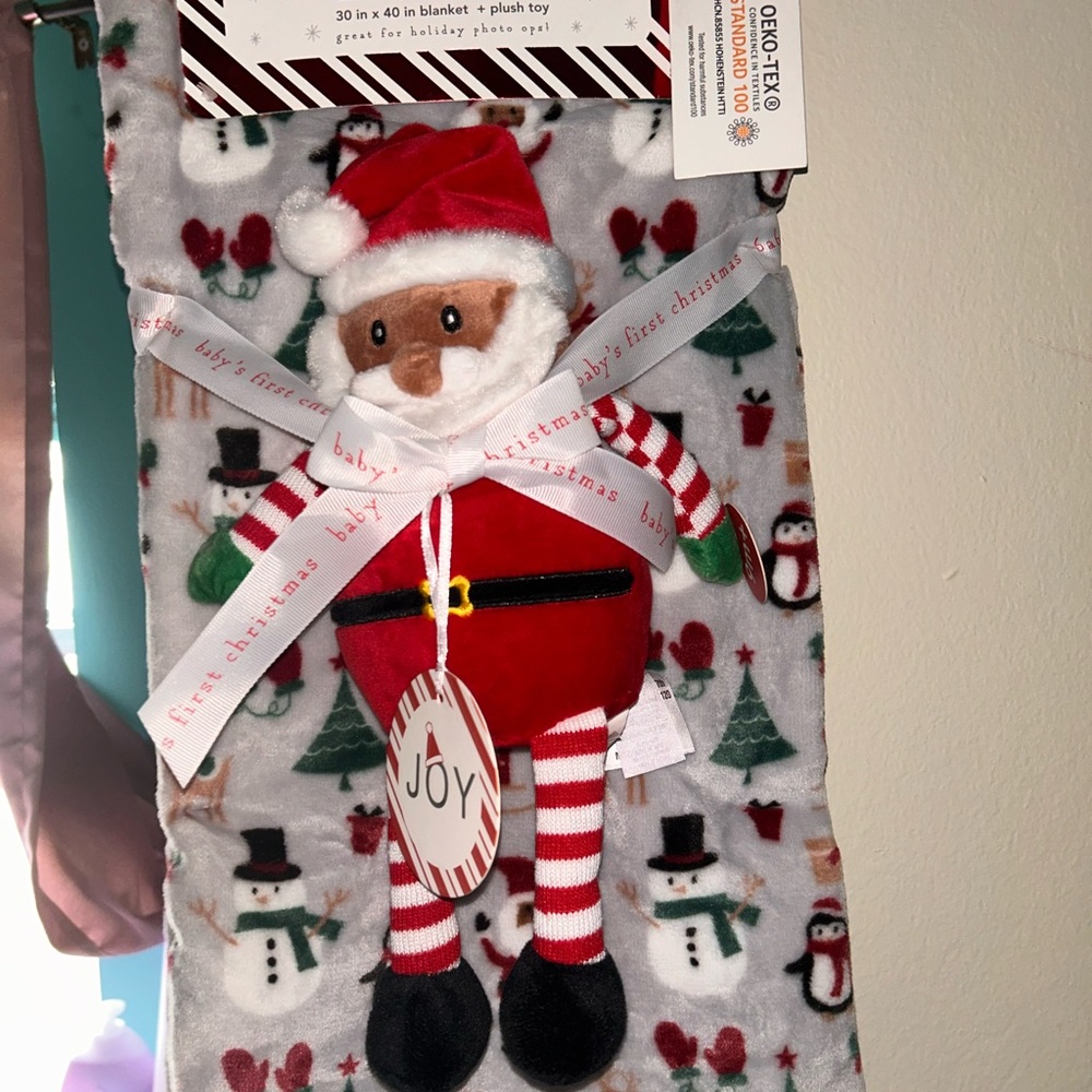Christmas Blanket with Santa Plush